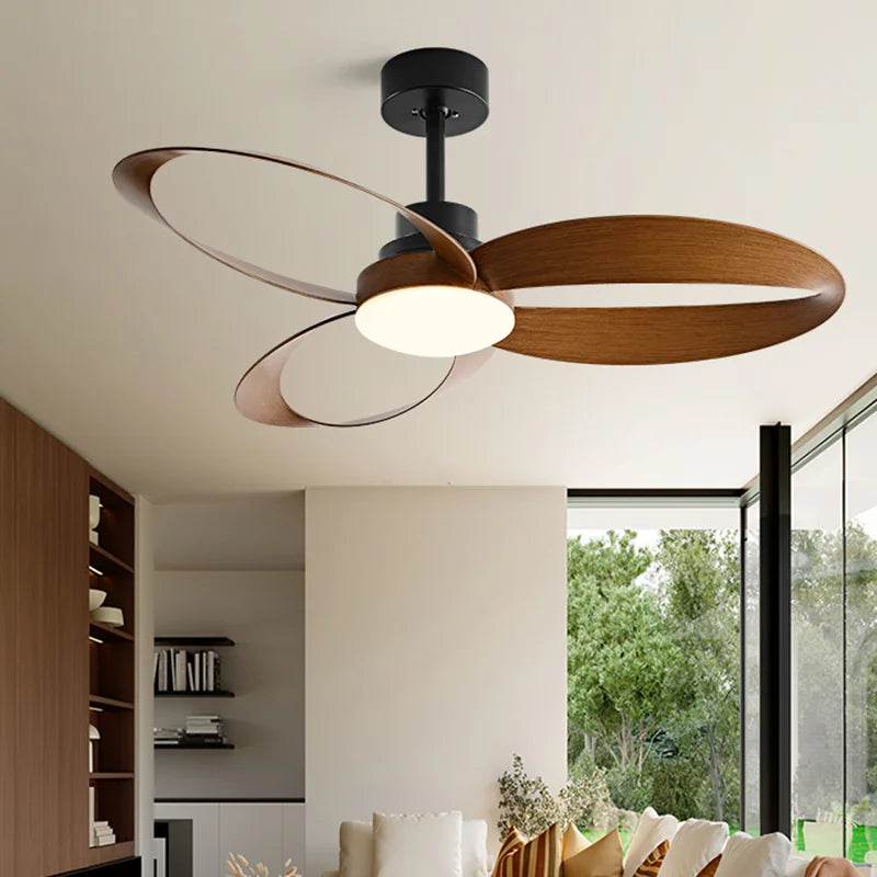 Ceiling Fan with Wooden Blades and Dimmable LED Light