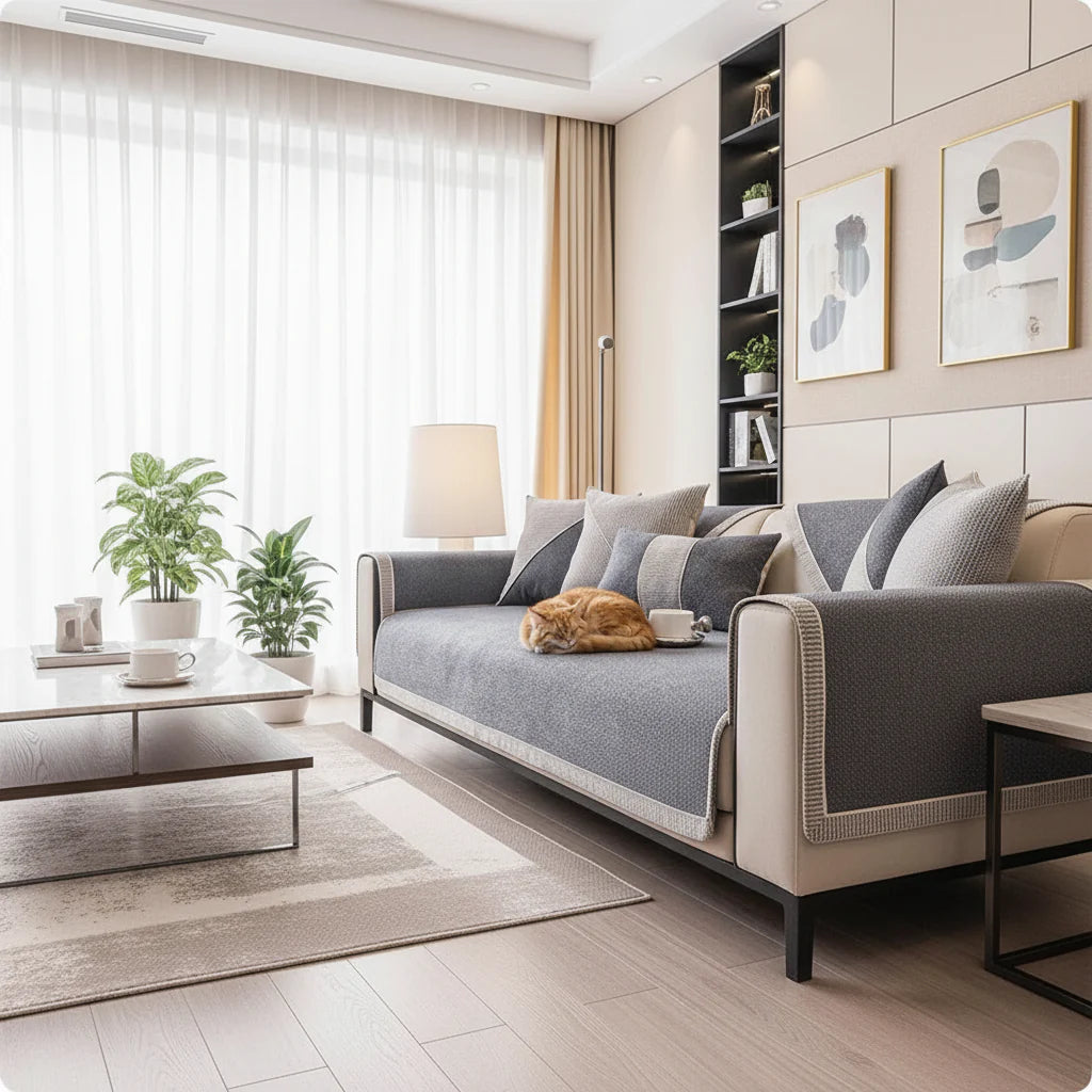 NATURWEFT – Non-Slip Cotton and Linen Sofa Cover for All Seasons