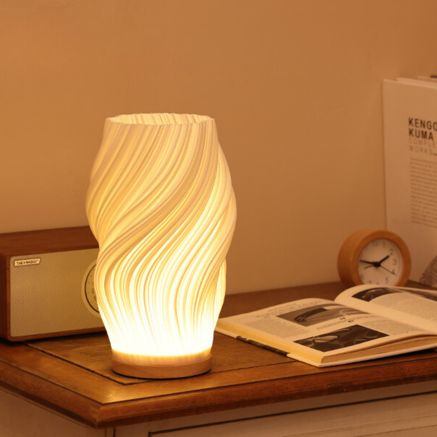 Warm LED Table Lamp with Dimmable Function & Elegant Wave Design