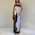 Women's Strapless Maxi Dress Color Block Print
