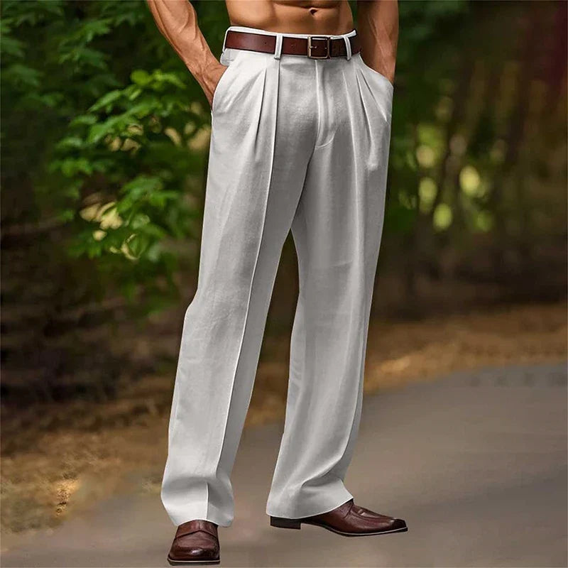Men's High-Waisted Pleated Trousers with Side Pockets