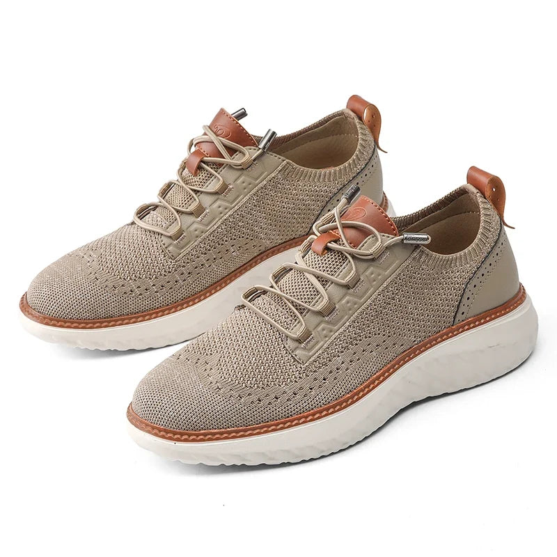 Men's Mesh Sneakers with Cushioned Sole and Leather Trim