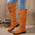 Women's Knee High Boots with Buckle Detail and Block Sole
