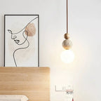 Spherical Pendant Light, Minimalist Design with Travertine and Wood Detail