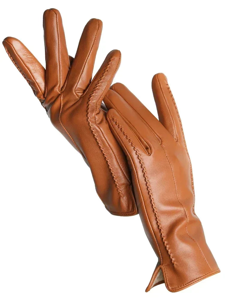 Women's Leather Winter Gloves - Warm Fleece-Lined Gloves