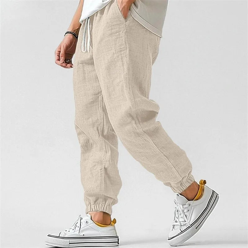 Women's Linen-Blend Jogger Pants with Drawstring Waist