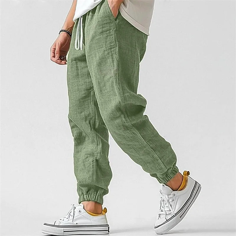 Women's Linen-Blend Jogger Pants with Drawstring Waist