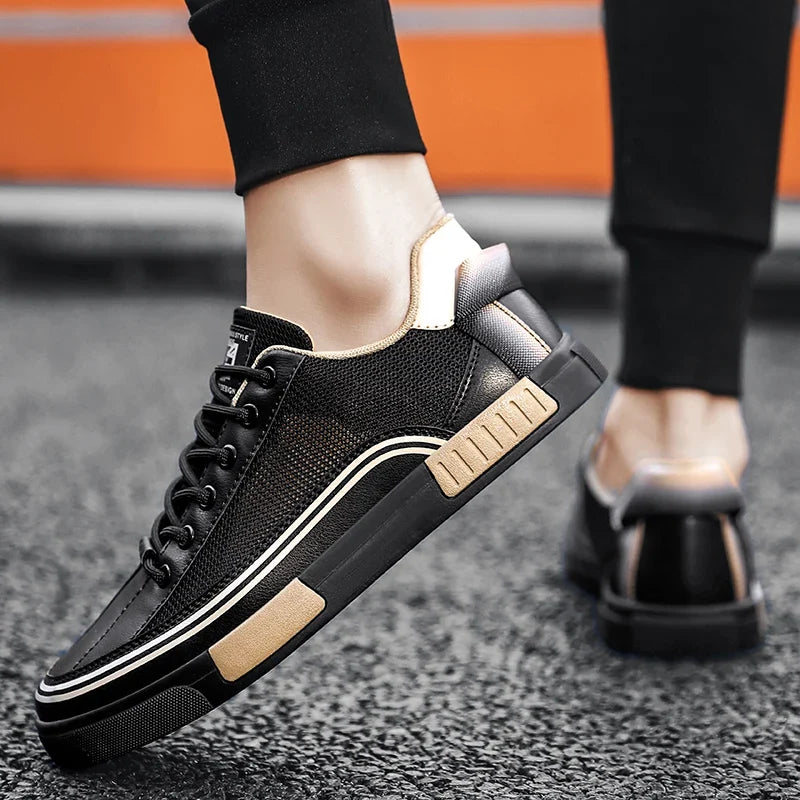 Men's Mesh Sneakers with Leather Panel Detail
