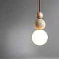Spherical Pendant Light, Minimalist Design with Travertine and Wood Detail