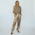 Women's Two-Piece Set - Short Sleeve Top & Elastic Waist Cargo Trousers