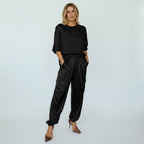Women's Two-Piece Set - Short Sleeve Top & Elastic Waist Cargo Trousers