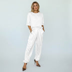 Women's Two-Piece Set - Short Sleeve Top & Elastic Waist Cargo Trousers
