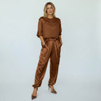 Women's Two-Piece Set - Short Sleeve Top & Elastic Waist Cargo Trousers