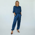 Women's Two-Piece Set - Short Sleeve Top & Elastic Waist Cargo Trousers
