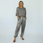 Women's Two-Piece Set - Short Sleeve Top & Elastic Waist Cargo Trousers