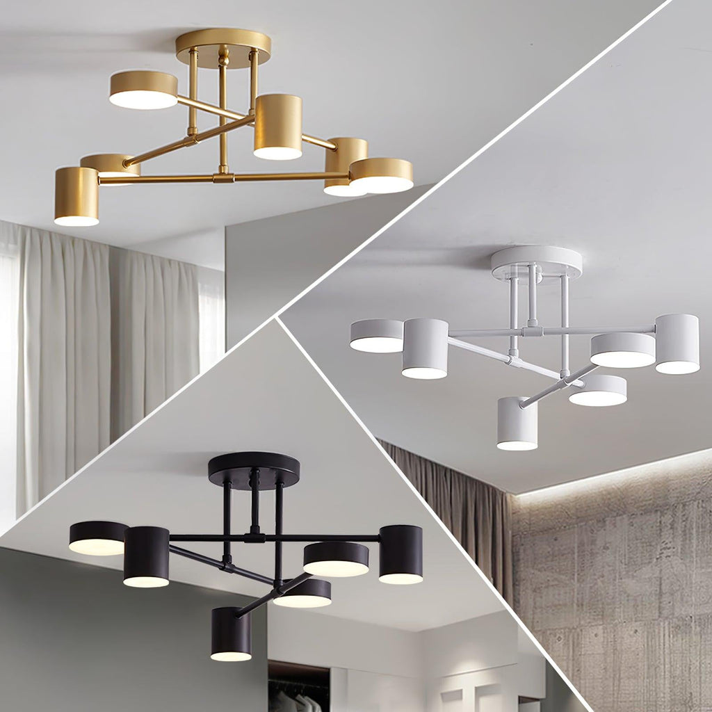 Ceiling Light with Intersecting Arms and Cylindrical Heads - Sputnik Style