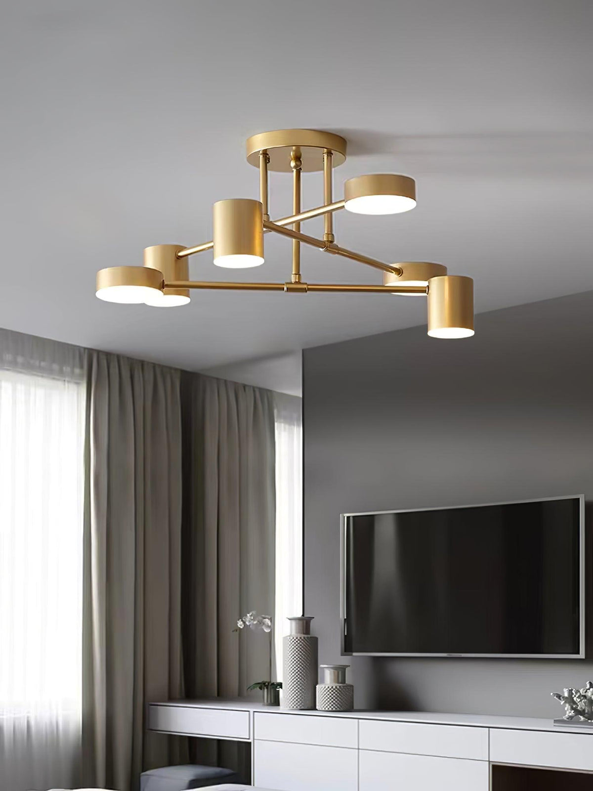 Ceiling Light with Intersecting Arms and Cylindrical Heads - Sputnik Style