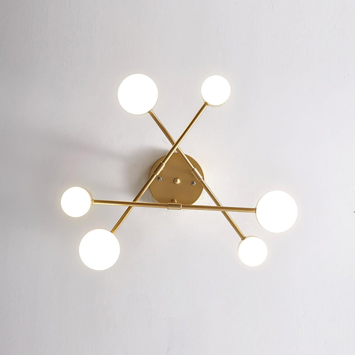 Ceiling Light with Intersecting Arms and Cylindrical Heads - Sputnik Style