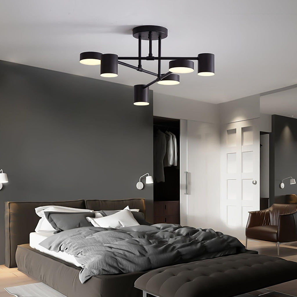 Ceiling Light with Intersecting Arms and Cylindrical Heads - Sputnik Style