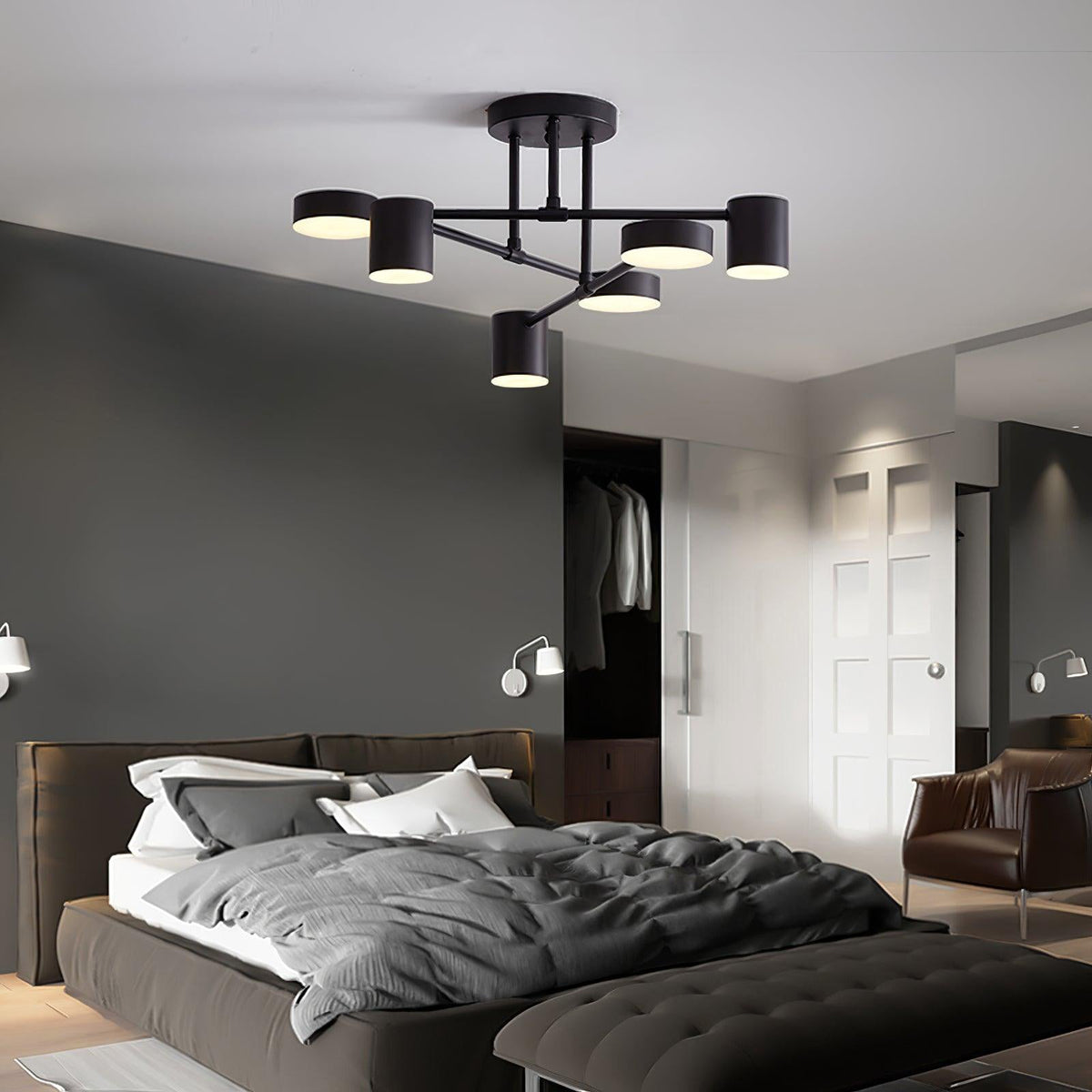 Ceiling Light with Intersecting Arms and Cylindrical Heads - Sputnik Style