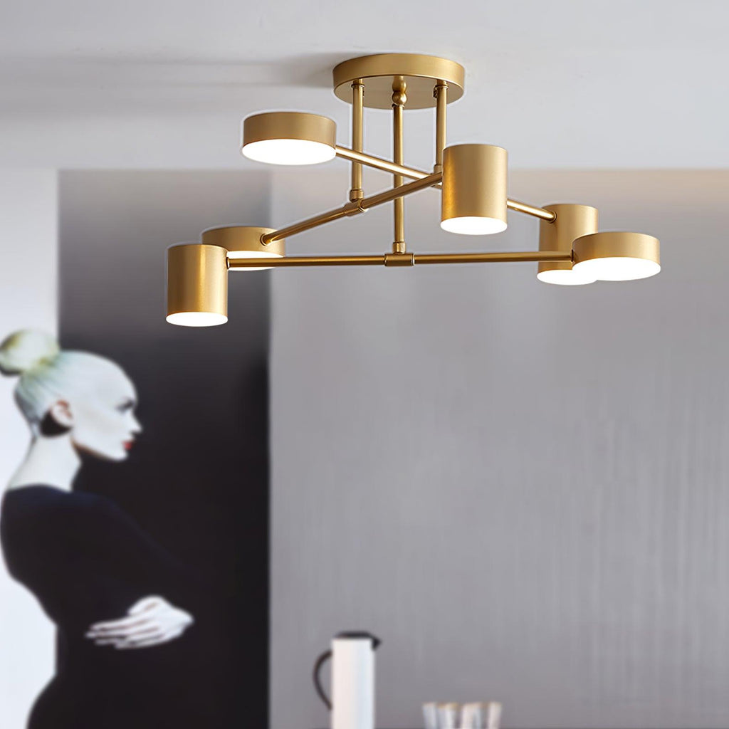 Ceiling Light with Intersecting Arms and Cylindrical Heads - Sputnik Style