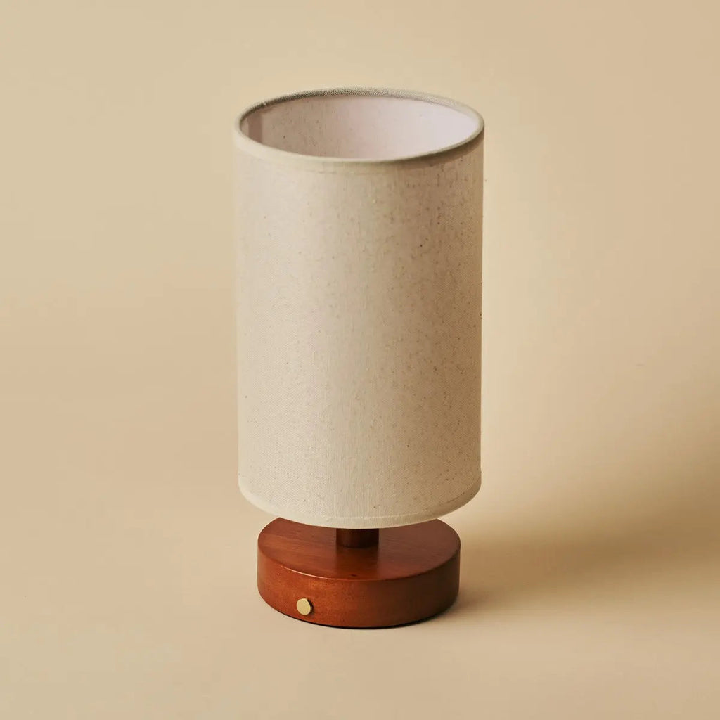 Ben Chestnut Brown Wooden Table Lamp | Cordless, Linen Blend & Up to 100 Hours of Light