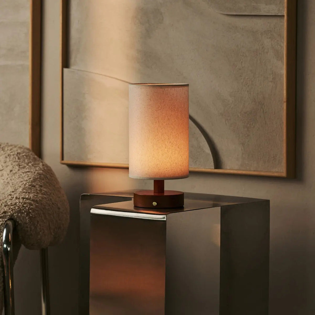 Ben Chestnut Brown Wooden Table Lamp | Cordless, Linen Blend & Up to 100 Hours of Light