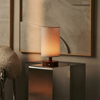 Ben Chestnut Brown Wooden Table Lamp | Cordless, Linen Blend & Up to 100 Hours of Light