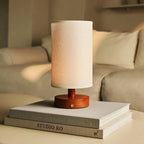 Ben Chestnut Brown Wooden Table Lamp | Cordless, Linen Blend & Up to 100 Hours of Light