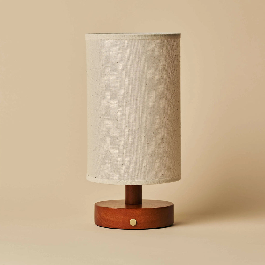 Ben Chestnut Brown Wooden Table Lamp | Cordless, Linen Blend & Up to 100 Hours of Light