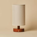 Ben Chestnut Brown Wooden Table Lamp | Cordless, Linen Blend & Up to 100 Hours of Light