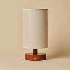 Ben Chestnut Brown Wooden Table Lamp | Cordless, Linen Blend & Up to 100 Hours of Light