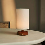 Ben Chestnut Brown Wooden Table Lamp | Cordless, Linen Blend & Up to 100 Hours of Light