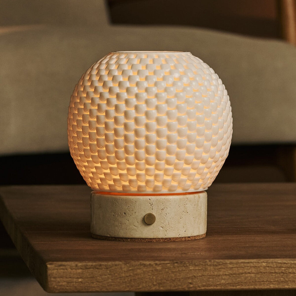 Vela Light Brown Wooden Wireless Table Lamp | 3D-Printed Porcelain, Dimmable & Up to 100 Hours of Light