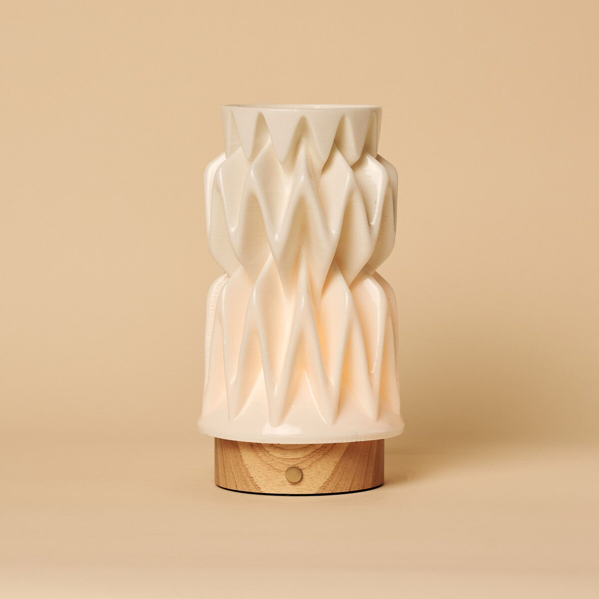 Vento Light Brown Wooden Rechargeable Table Lamp | 3D-Printed Porcelain, Dimmable & 3 Light Colors