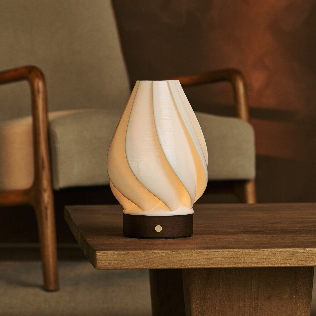Terra Dark Brown Wooden Rechargeable Table Lamp | Dimmable, 3 Light Colors & Wireless