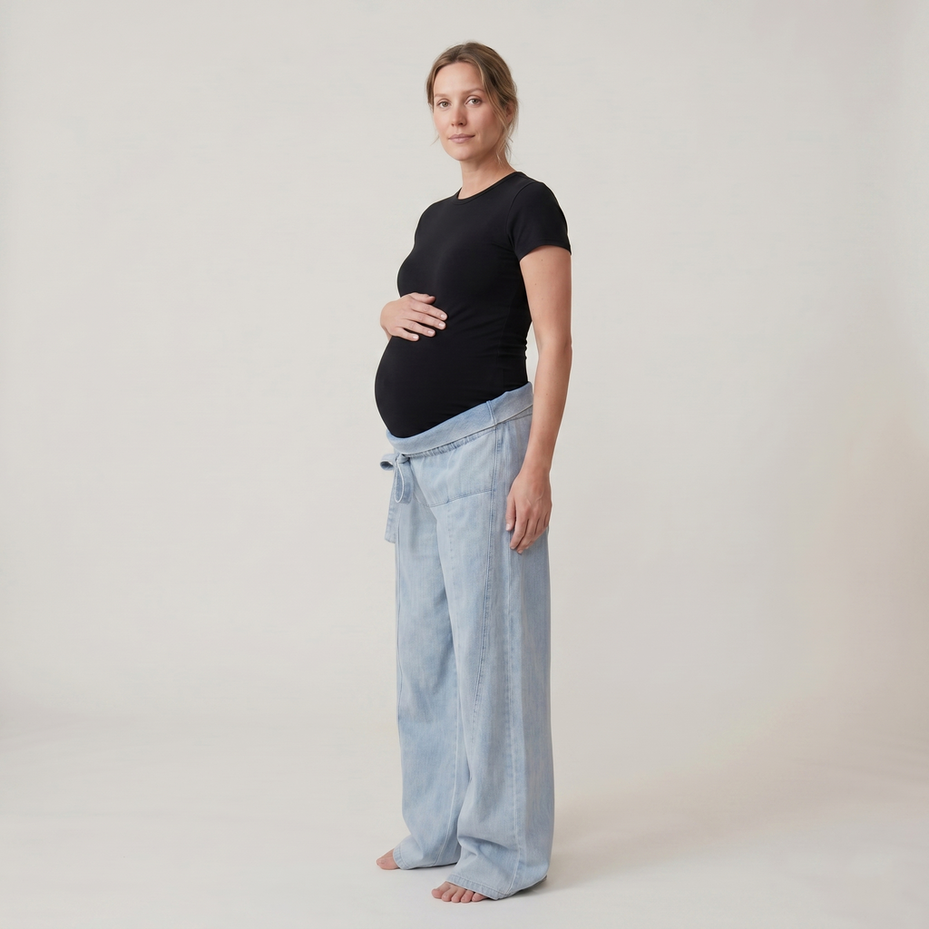 Maternity Wide Leg Jeans with Adjustable Waist - Relaxed Denim