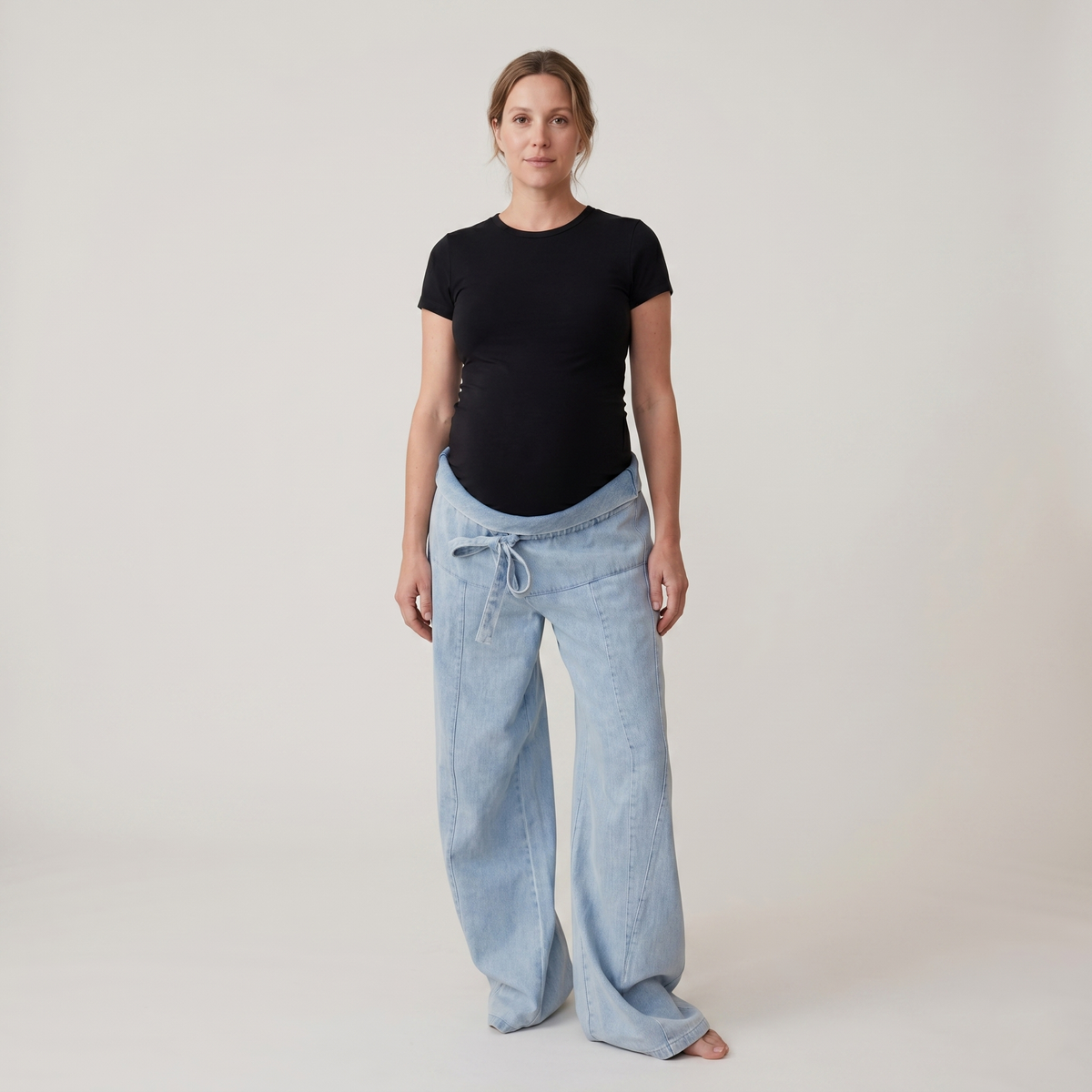 Maternity Wide Leg Jeans with Adjustable Waist - Relaxed Denim