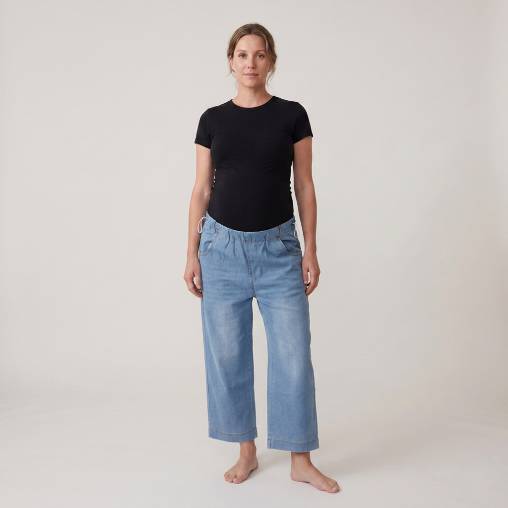 Maternity Wide Leg Jeans with Adjustable Waist - Relaxed Denim