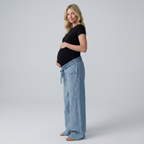 Maternity Wide Leg Jeans with Adjustable Waist - Relaxed Denim
