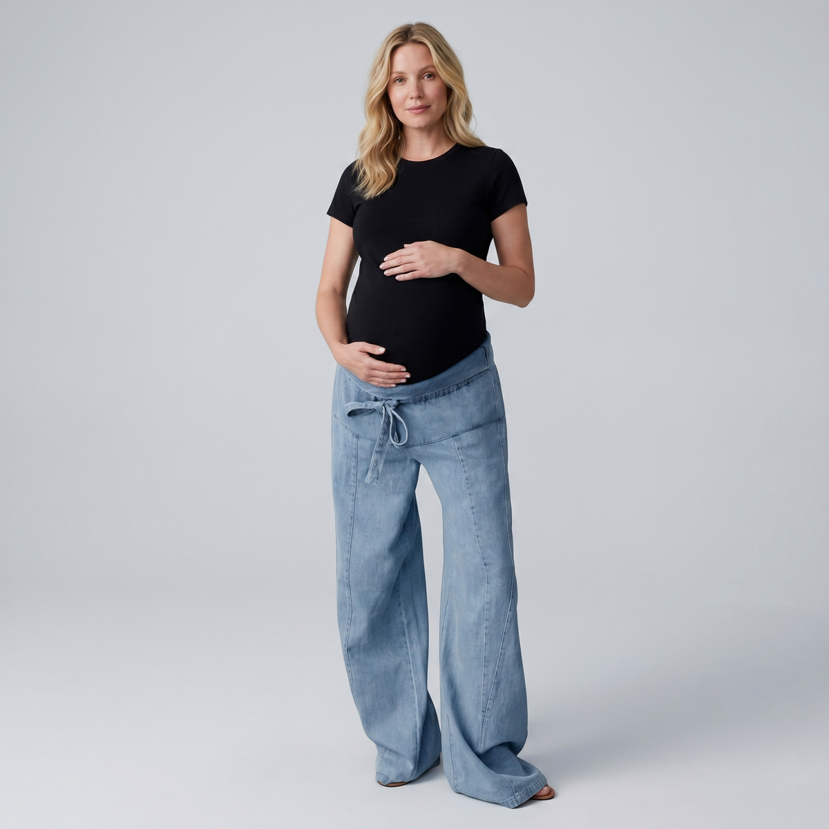Maternity Wide Leg Jeans with Adjustable Waist - Relaxed Denim