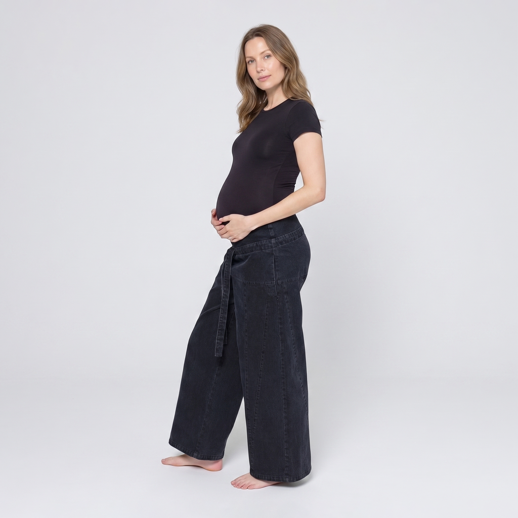Maternity Wide Leg Jeans with Adjustable Waist - Relaxed Denim