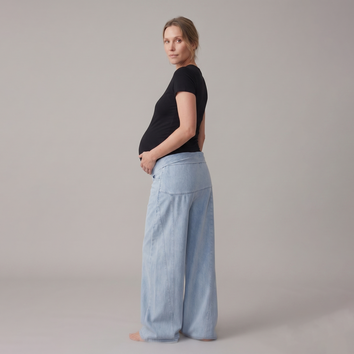 Maternity Wide Leg Jeans with Adjustable Waist - Relaxed Denim