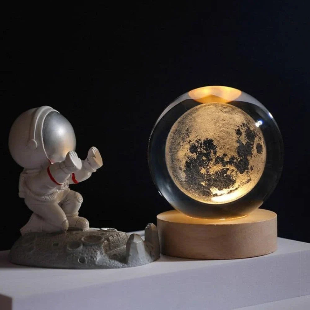3D Engraved Crystal Ball Night Light – Wood & Glass LED Lamp