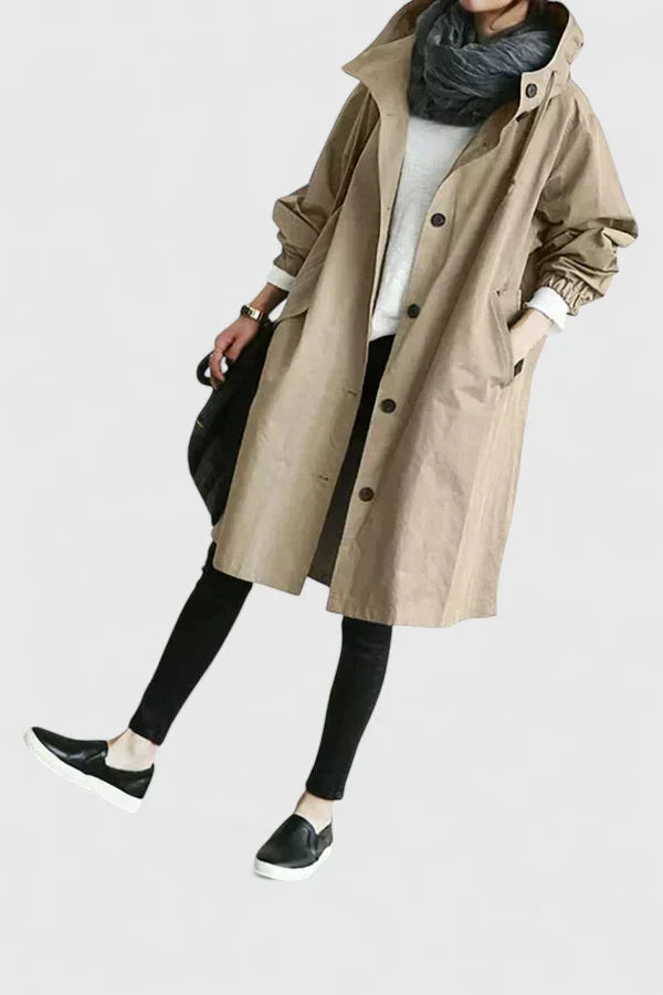 Women's Oversized Hooded Coat with Elastic Cuffs