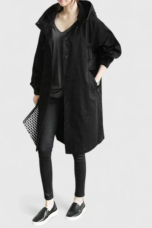 Women's Oversized Hooded Coat with Elastic Cuffs