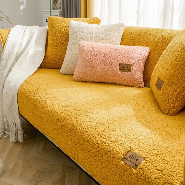 Sherpa Fleece Sofa Cover - Non-Slip Couch Throw