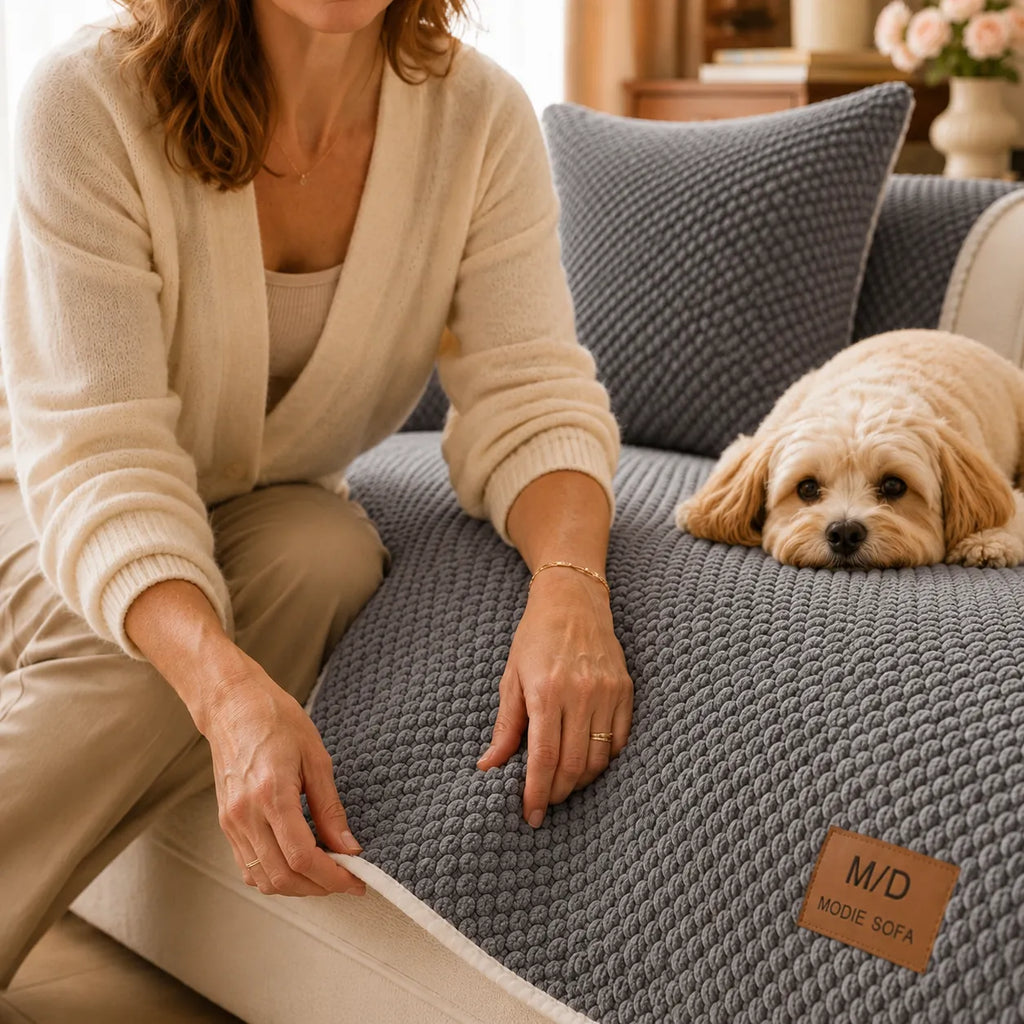 Non-Slip Sofa Cover for Pets – Plush Grip-Dot Couch Protector