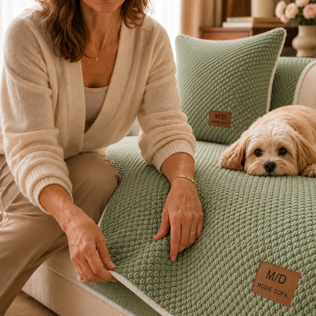 Non-Slip Sofa Cover for Pets – Plush Grip-Dot Couch Protector