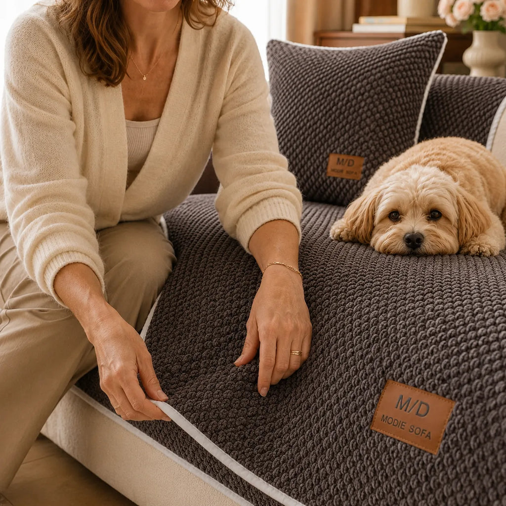 Non-Slip Sofa Cover for Pets – Plush Grip-Dot Couch Protector